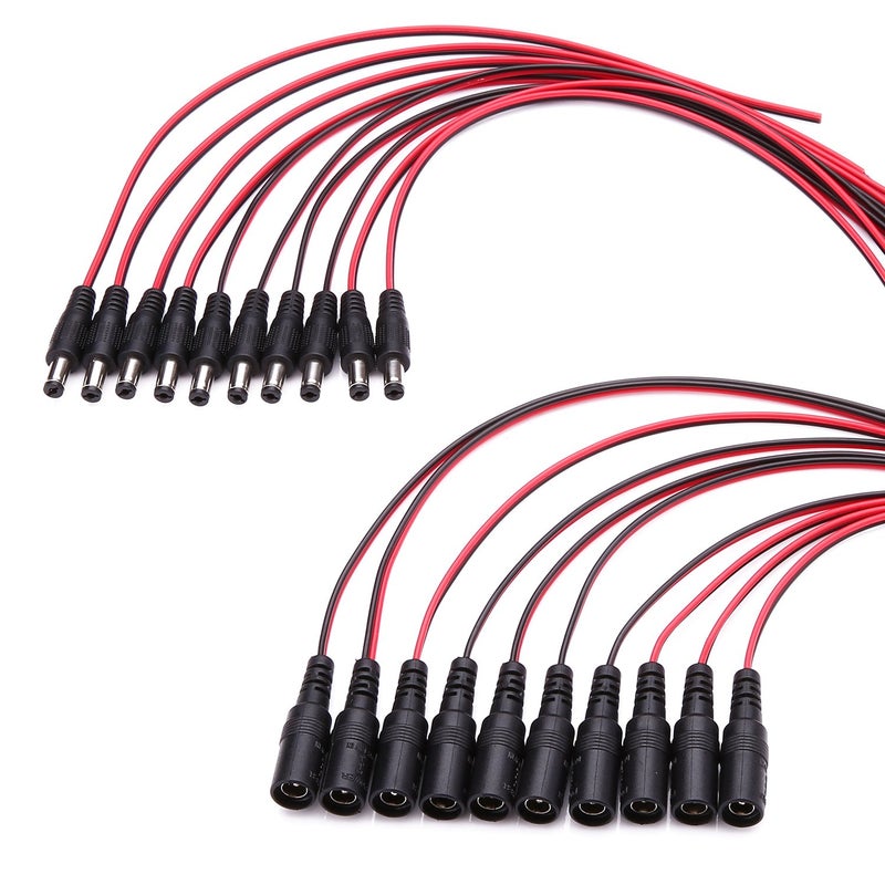 WILDHD DC Power Pigtails Cable 10Pack Female&10Pack Male Connectors for CCTV Security Camera and Lighting Power Adapter - Image 2